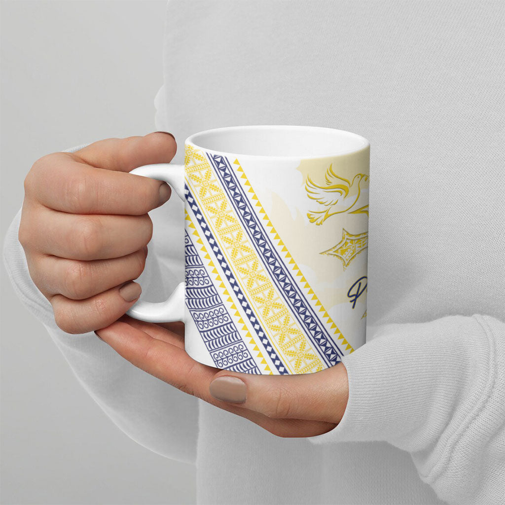 Peniamina Gospel Day Niue Ceramic Mug Cross Dove Hiapo Pattern Yellow LT14 - Polynesian Pride