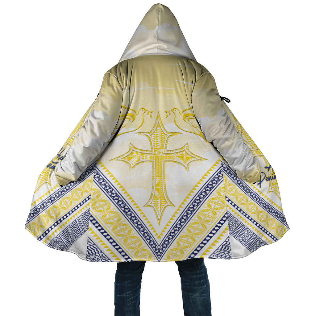 Peniamina Gospel Day Niue Cloak Cross Dove Hiapo Pattern Yellow LT14 Unisex Yellow - Polynesian Pride