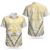 Peniamina Gospel Day Niue Couples Matching Tank Maxi Dress and Hawaiian Shirt Cross Dove Hiapo Pattern Yellow LT14 - Polynesian Pride