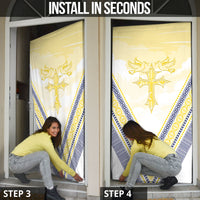 Peniamina Gospel Day Niue Door Cover Cross Dove Hiapo Pattern Yellow LT14 - Polynesian Pride