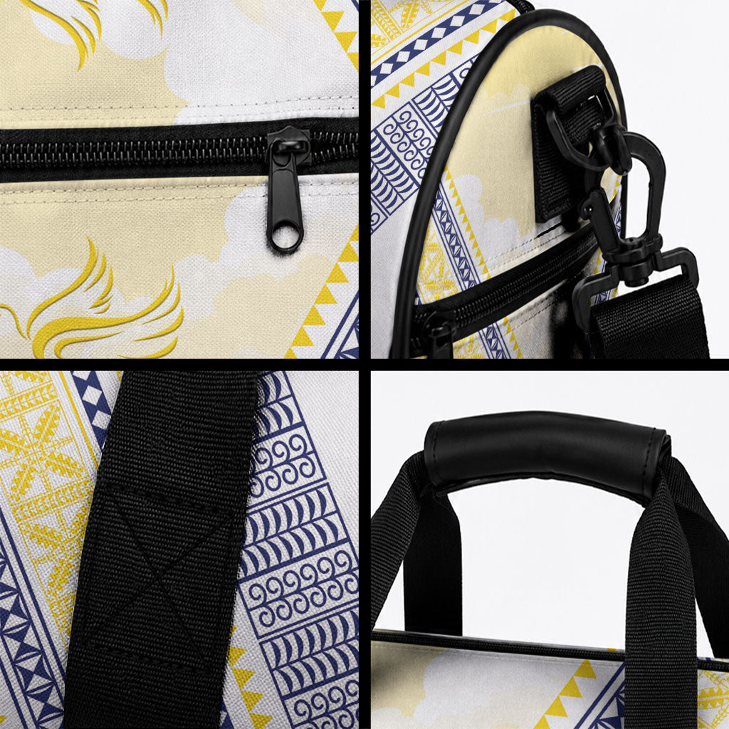 Peniamina Gospel Day Niue Duffle Bag Cross Dove Hiapo Pattern Yellow