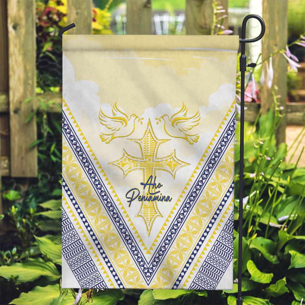 Peniamina Gospel Day Niue Garden Flag Cross Dove Hiapo Pattern Yellow LT14 Garden Flag Yellow - Polynesian Pride