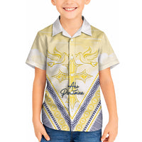 Peniamina Gospel Day Niue Hawaiian Shirt Cross Dove Hiapo Pattern Yellow LT14 - Polynesian Pride
