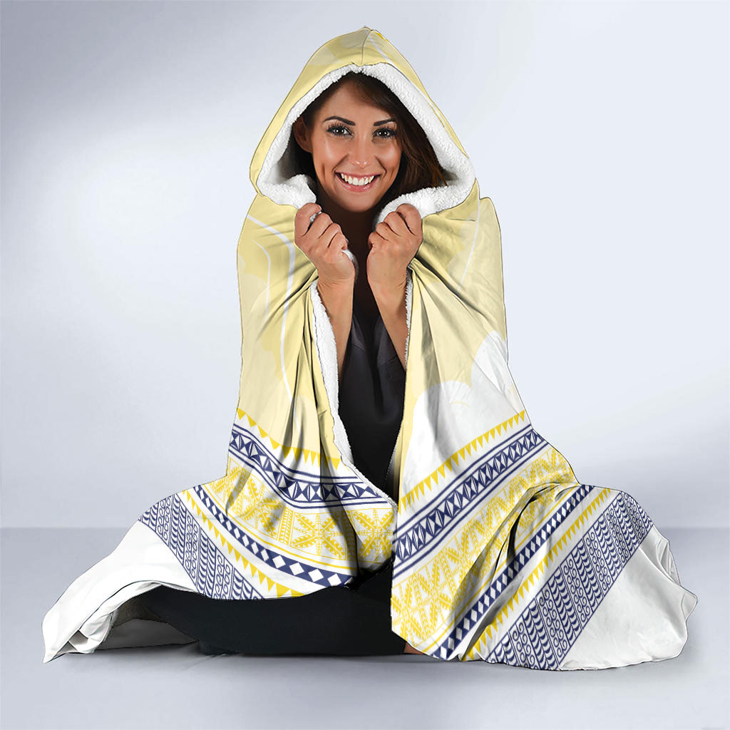 Peniamina Gospel Day Niue Hooded Blanket Cross Dove Hiapo Pattern Yellow LT14 - Polynesian Pride