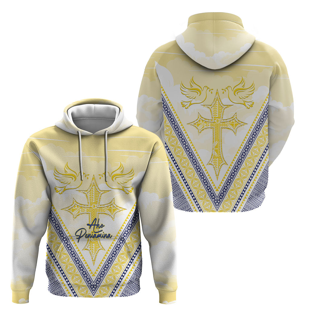 Peniamina Gospel Day Niue Hoodie Cross Dove Hiapo Pattern Yellow LT14 - Polynesian Pride