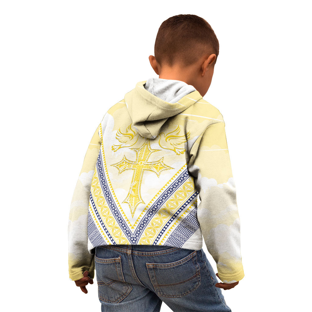 Peniamina Gospel Day Niue Kid Hoodie Cross Dove Hiapo Pattern Yellow LT14 - Polynesian Pride