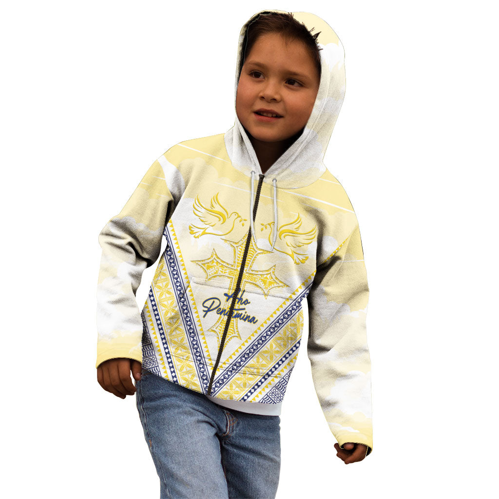 Peniamina Gospel Day Niue Kid Hoodie Cross Dove Hiapo Pattern Yellow LT14 - Polynesian Pride