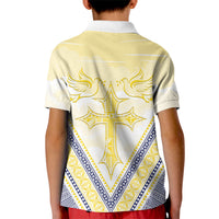 Peniamina Gospel Day Niue Kid Polo Shirt Cross Dove Hiapo Pattern Yellow LT14 - Polynesian Pride