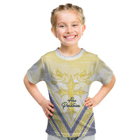 Peniamina Gospel Day Niue Kid T Shirt Cross Dove Hiapo Pattern Yellow LT14 Yellow - Polynesian Pride