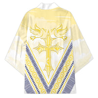 Peniamina Gospel Day Niue Kimono Cross Dove Hiapo Pattern Yellow LT14 - Polynesian Pride