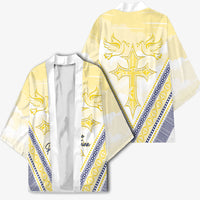 Peniamina Gospel Day Niue Kimono Cross Dove Hiapo Pattern Yellow LT14 - Polynesian Pride