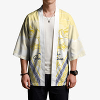 Peniamina Gospel Day Niue Kimono Cross Dove Hiapo Pattern Yellow LT14 - Polynesian Pride
