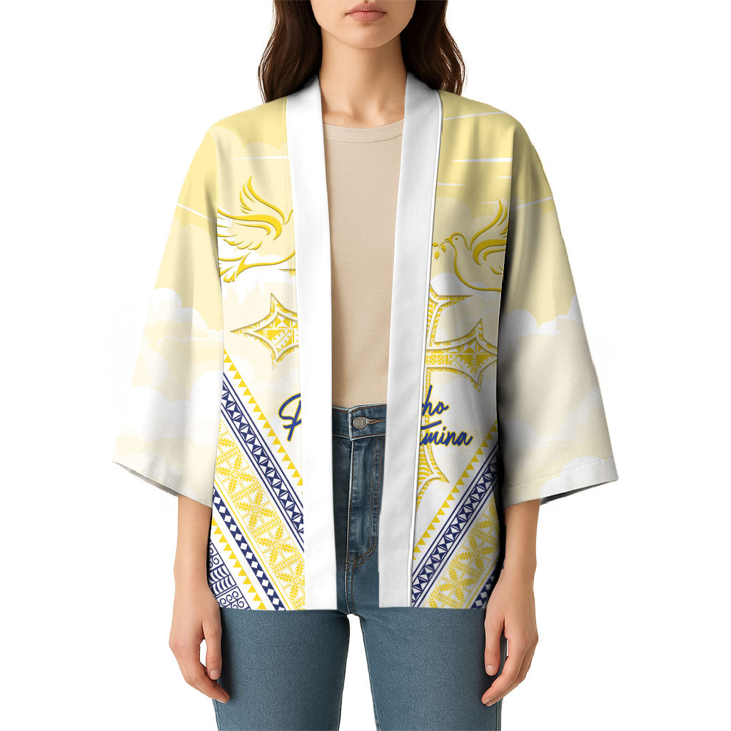 Peniamina Gospel Day Niue Kimono Cross Dove Hiapo Pattern Yellow LT14 - Polynesian Pride
