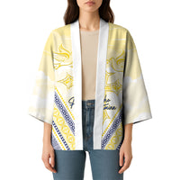 Peniamina Gospel Day Niue Kimono Cross Dove Hiapo Pattern Yellow LT14 - Polynesian Pride