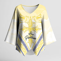 Peniamina Gospel Day Niue Kimono Sleeve Blouse Cross Dove Hiapo Pattern Yellow LT14 Female Yellow - Polynesian Pride