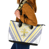 Peniamina Gospel Day Niue Leather Tote Bag Cross Dove Hiapo Pattern Yellow LT14 Yellow - Polynesian Pride