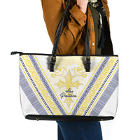 Peniamina Gospel Day Niue Leather Tote Bag Cross Dove Hiapo Pattern Yellow LT14 - Polynesian Pride