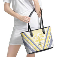 Peniamina Gospel Day Niue Leather Tote Bag Cross Dove Hiapo Pattern Yellow LT14 - Polynesian Pride
