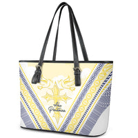 Peniamina Gospel Day Niue Leather Tote Bag Cross Dove Hiapo Pattern Yellow LT14 - Polynesian Pride