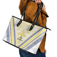 Peniamina Gospel Day Niue Leather Tote Bag Cross Dove Hiapo Pattern Yellow LT14 - Polynesian Pride