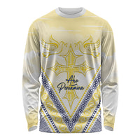Peniamina Gospel Day Niue Long Sleeve Shirt Cross Dove Hiapo Pattern Yellow LT14 Unisex Yellow - Polynesian Pride