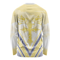 Peniamina Gospel Day Niue Long Sleeve Shirt Cross Dove Hiapo Pattern Yellow LT14 - Polynesian Pride