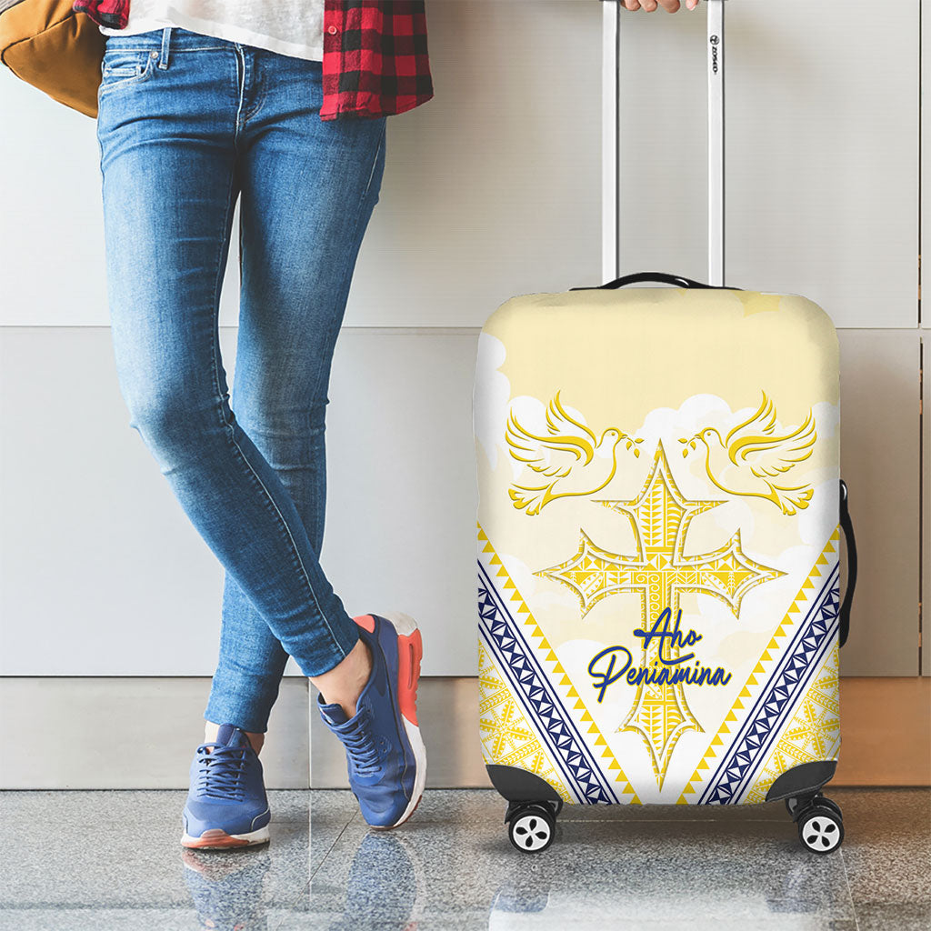 Peniamina Gospel Day Niue Luggage Cover Cross Dove Hiapo Pattern Yellow LT14 - Polynesian Pride