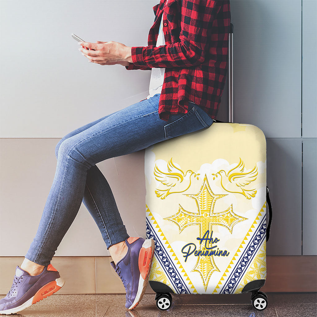 Peniamina Gospel Day Niue Luggage Cover Cross Dove Hiapo Pattern Yellow LT14 - Polynesian Pride