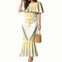 Peniamina Gospel Day Niue Mermaid Dress Cross Dove Hiapo Pattern Yellow LT14 Women Yellow - Polynesian Pride