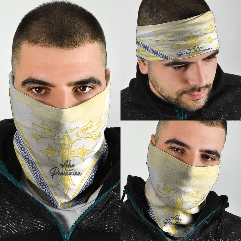 Peniamina Gospel Day Niue Neck Gaiter Cross Dove Hiapo Pattern Yellow LT14 - Polynesian Pride