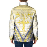 Peniamina Gospel Day Niue Padded Jacket Cross Dove Hiapo Pattern Yellow LT14 - Polynesian Pride