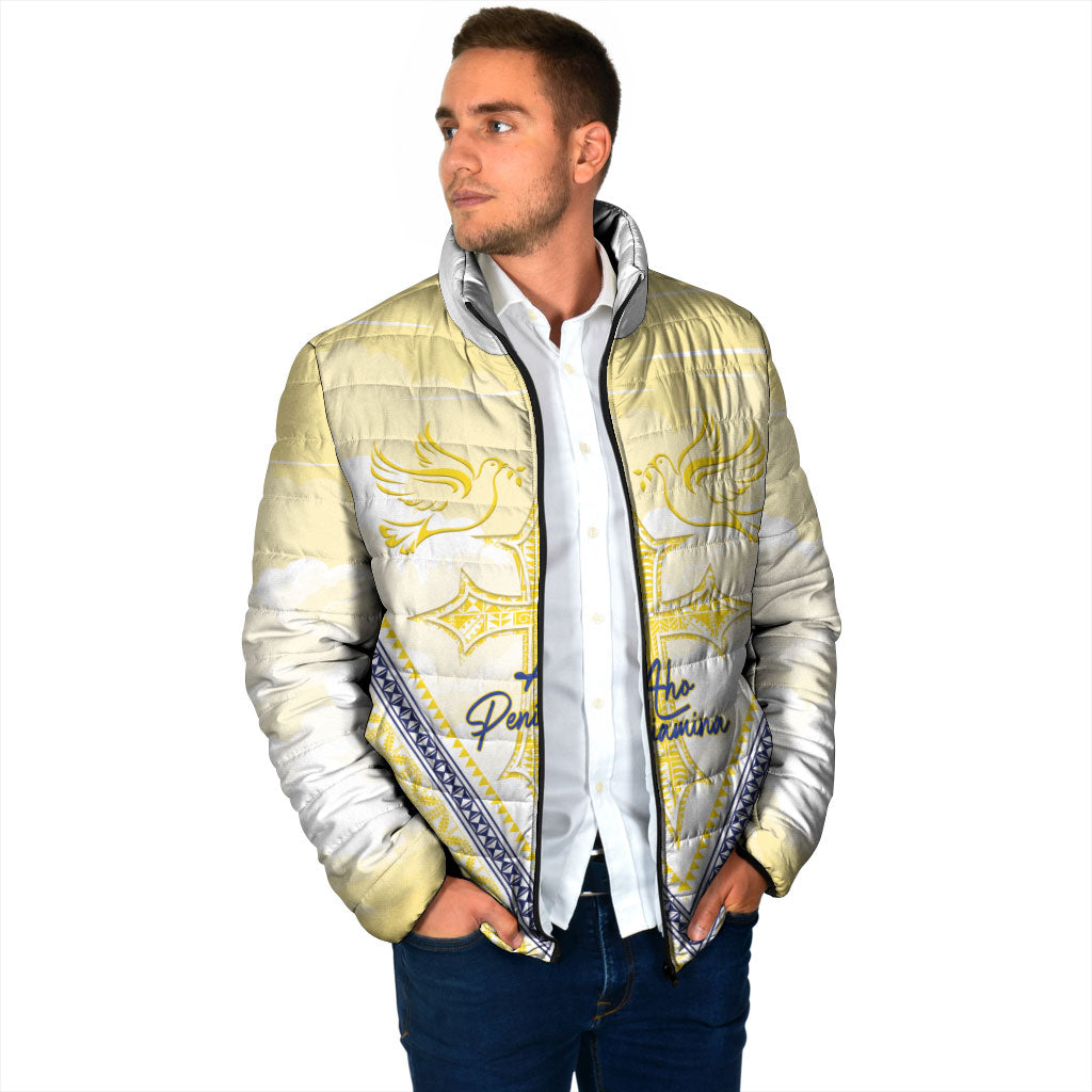 Peniamina Gospel Day Niue Padded Jacket Cross Dove Hiapo Pattern Yellow LT14 - Polynesian Pride
