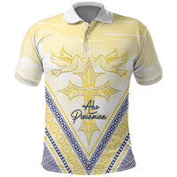 Peniamina Gospel Day Niue Polo Shirt Cross Dove Hiapo Pattern Yellow LT14 Yellow - Polynesian Pride