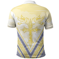 Peniamina Gospel Day Niue Polo Shirt Cross Dove Hiapo Pattern Yellow LT14 - Polynesian Pride