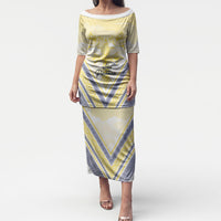 Peniamina Gospel Day Niue Puletasi Cross Dove Hiapo Pattern Yellow LT14 Long Dress Yellow - Polynesian Pride