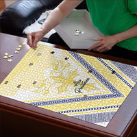 Peniamina Gospel Day Niue Puzzle Cross Dove Hiapo Pattern Yellow LT14 - Polynesian Pride