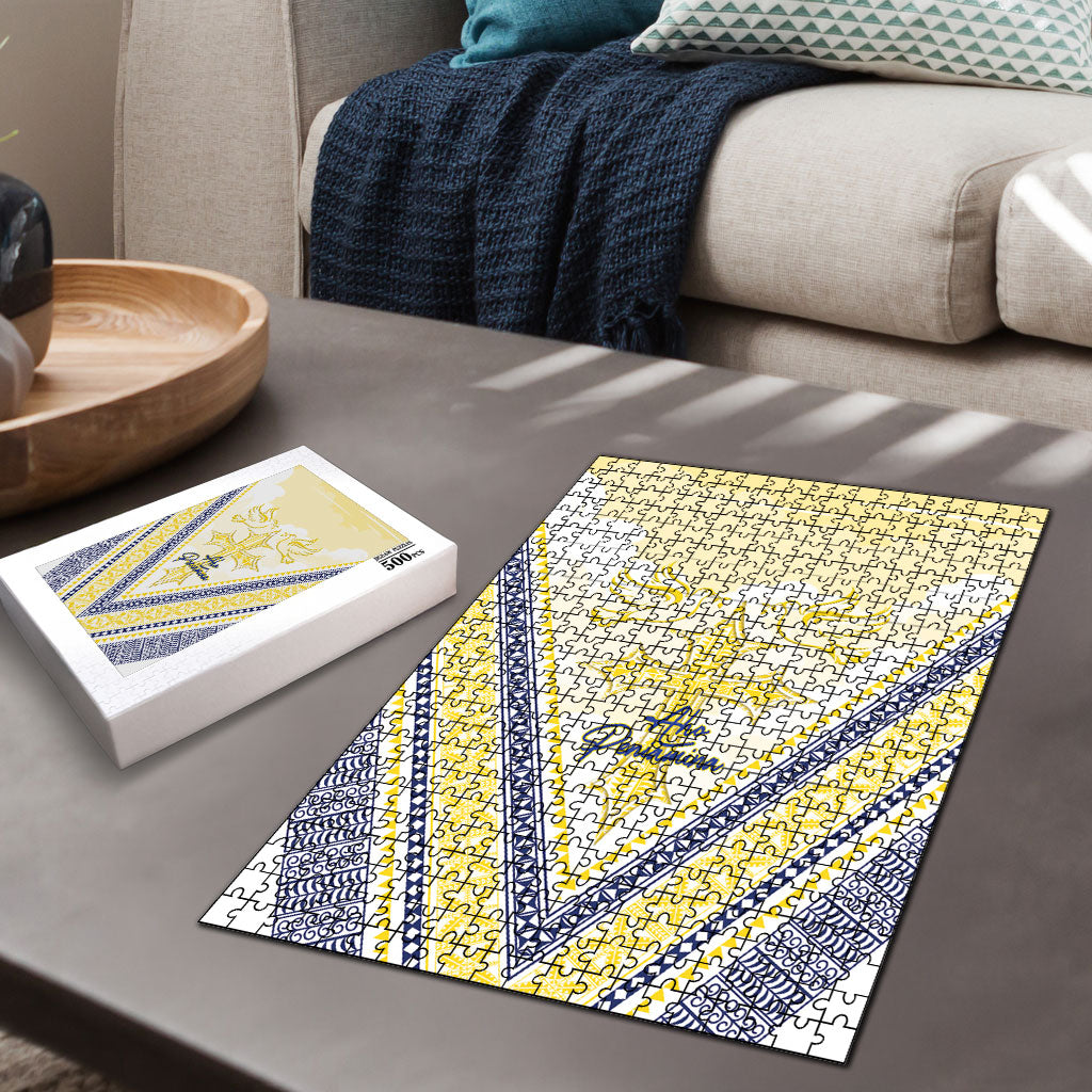 Peniamina Gospel Day Niue Puzzle Cross Dove Hiapo Pattern Yellow LT14 - Polynesian Pride