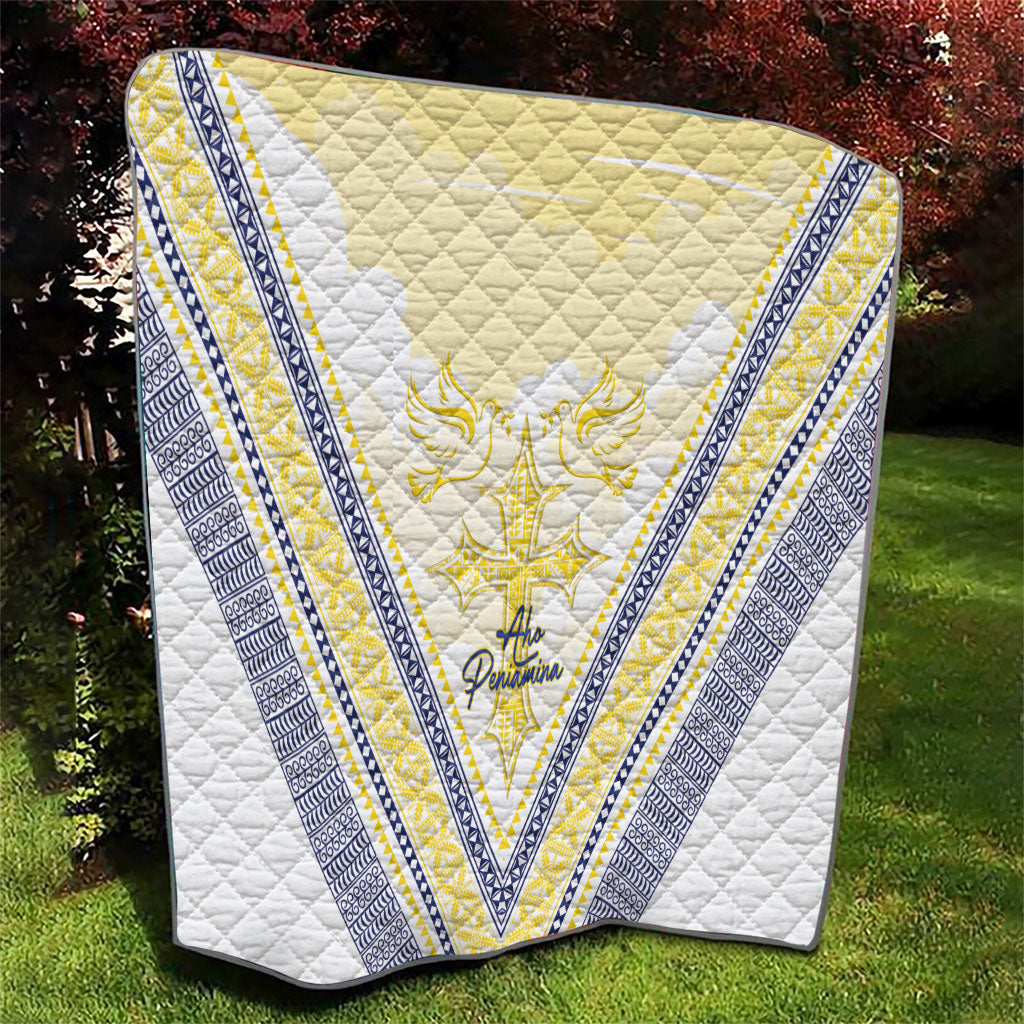 Peniamina Gospel Day Niue Quilt Cross Dove Hiapo Pattern Yellow LT14 - Polynesian Pride