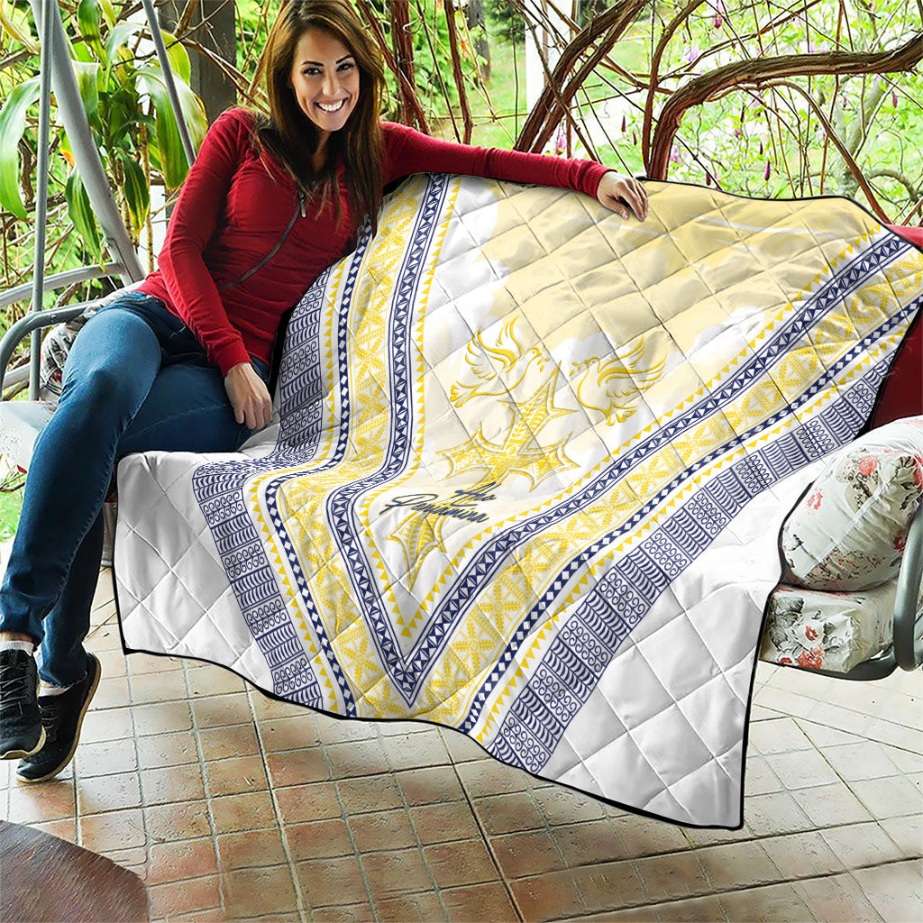 Peniamina Gospel Day Niue Quilt Cross Dove Hiapo Pattern Yellow LT14 - Polynesian Pride