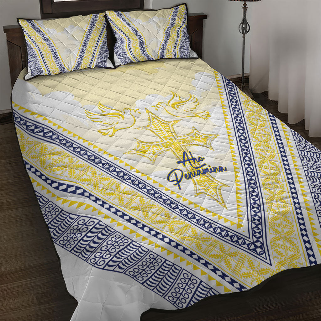 Peniamina Gospel Day Niue Quilt Bed Set Cross Dove Hiapo Pattern Yellow LT14 Yellow - Polynesian Pride
