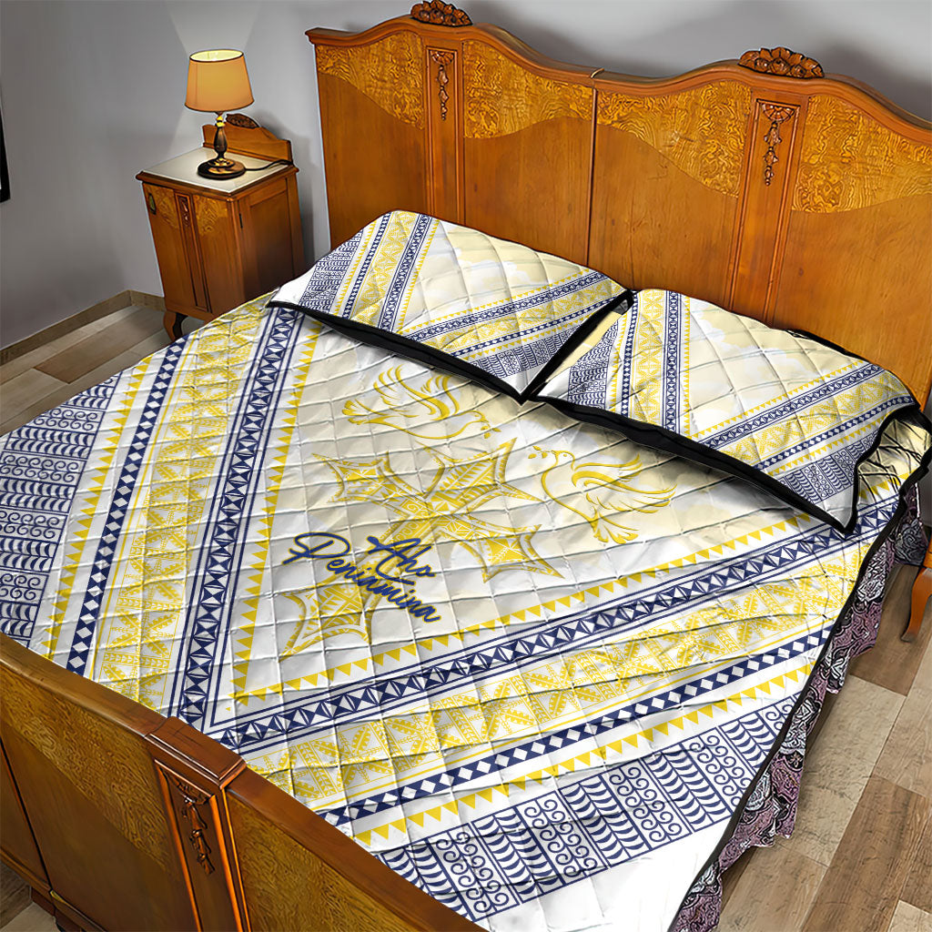 Peniamina Gospel Day Niue Quilt Bed Set Cross Dove Hiapo Pattern Yellow LT14 - Polynesian Pride