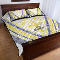 Peniamina Gospel Day Niue Quilt Bed Set Cross Dove Hiapo Pattern Yellow LT14 - Polynesian Pride