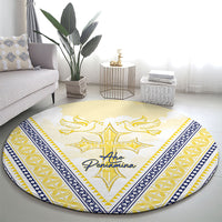 Peniamina Gospel Day Niue Round Carpet Cross Dove Hiapo Pattern Yellow LT14 - Polynesian Pride