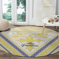 Peniamina Gospel Day Niue Round Carpet Cross Dove Hiapo Pattern Yellow LT14 - Polynesian Pride
