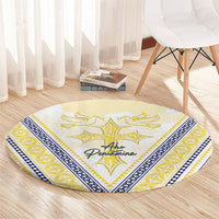 Peniamina Gospel Day Niue Round Carpet Cross Dove Hiapo Pattern Yellow LT14 - Polynesian Pride