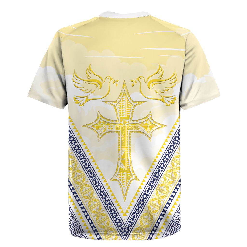 Peniamina Gospel Day Niue Rugby Jersey Cross Dove Hiapo Pattern Yellow LT14 - Polynesian Pride
