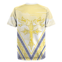 Peniamina Gospel Day Niue Rugby Jersey Cross Dove Hiapo Pattern Yellow LT14 - Polynesian Pride