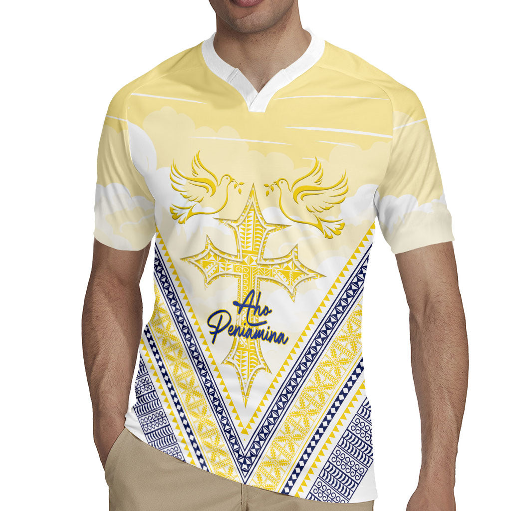 Peniamina Gospel Day Niue Rugby Jersey Cross Dove Hiapo Pattern Yellow LT14 - Polynesian Pride