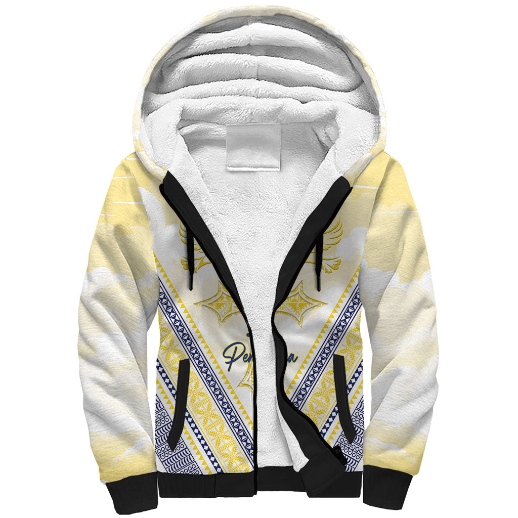 Peniamina Gospel Day Niue Sherpa Hoodie Cross Dove Hiapo Pattern Yellow LT14 Unisex Yellow - Polynesian Pride