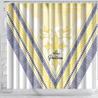 Peniamina Gospel Day Niue Shower Curtain Cross Dove Hiapo Pattern Yellow LT14 - Polynesian Pride